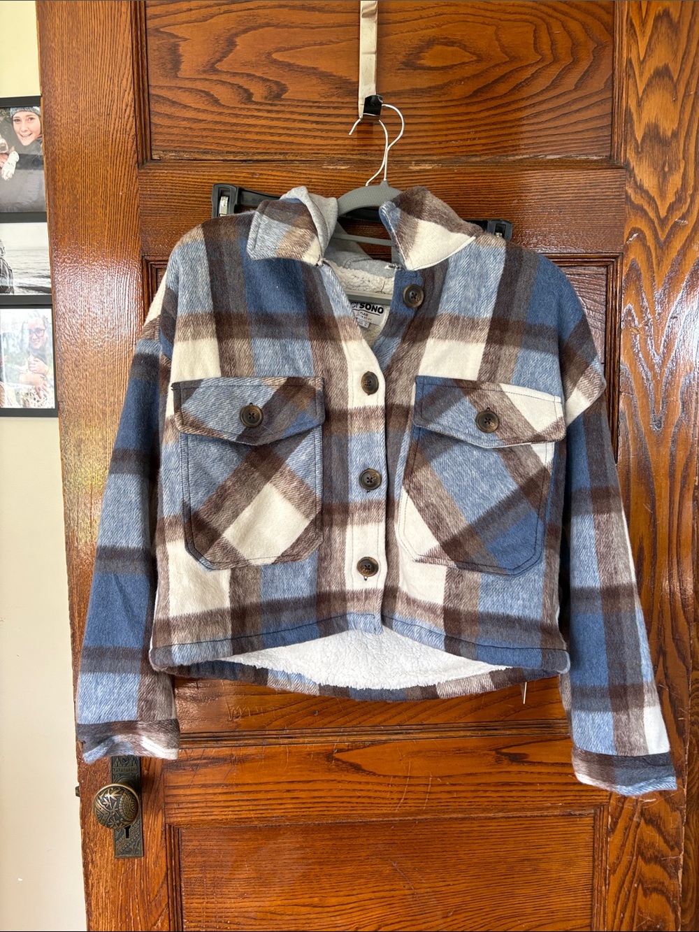 Sonos Blue Brown Cream Plaid Kids Shacket Jacket